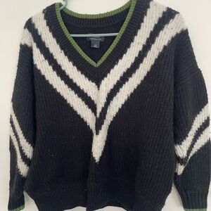 Black and White V-Neck Sweater